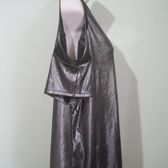 Nwt Rock & Republic Womens XL Metallic Black Cold Shoulder Top Mesh Ladder Neck - Picture 5 of 8